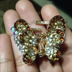 Rhinestones gold butterfly  clip